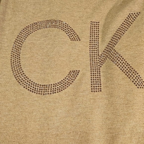 New Calvin Klein Long Sweater Dress w CK Bling Logo Tan/Gold Size SMALL - Picture 7 of 11